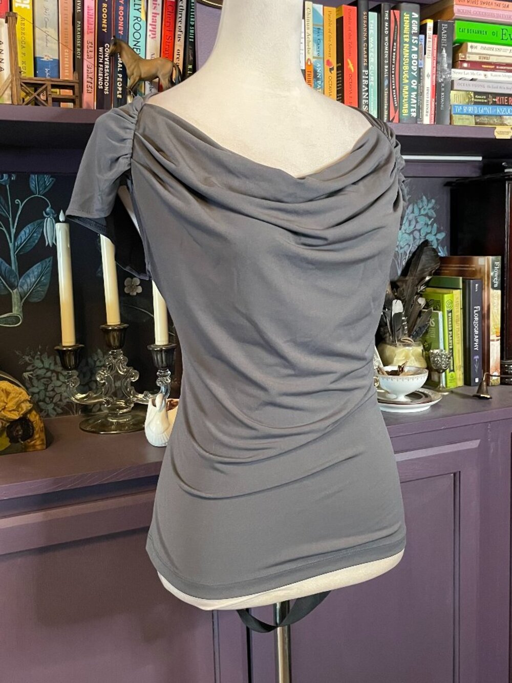 Grey Cowl Neck short sleeve top